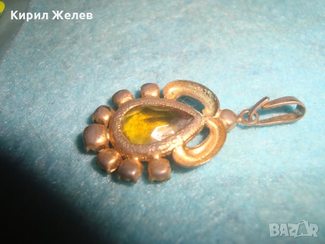 СТАР БРОНЗОВ ПОЗЛАТЕН СКЪПОЦЕНЕН АРТ ДЕКО ПЕНДАНТ с КАМЪНИ ЦИТРИН РЕТРО БИЖУ МЕДАЛЬОН 71351, снимка 7 - Антикварни и старинни предмети - 35664017