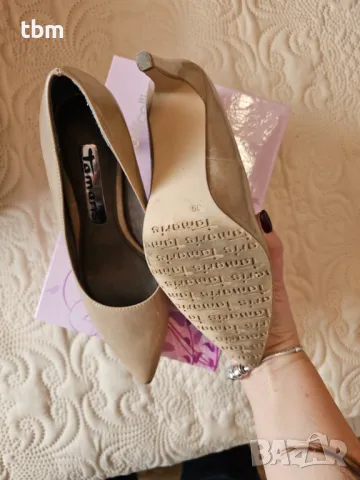 Обувки Tamaris, еко лак, бежов цвят, около 7см ток, снимка 4 - Дамски обувки на ток - 48433081