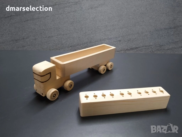 Декоративно дървено камионче с ремарке - моливник DMAR 312E1, снимка 3 - Колекции - 52143470