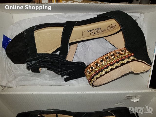 Дамски сандали естествена кожа черно и златно ESMARA, снимка 6 - Сандали - 29731350