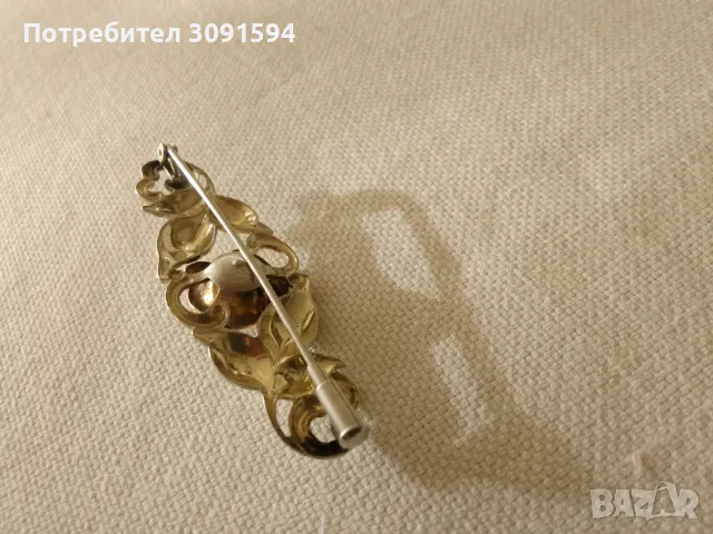Антична френска  брошка  сребро със златен пълнеж: Антична изящна бижутерия Арт Нуво Флорална брошка, снимка 6 - Антикварни и старинни предмети - 48396416