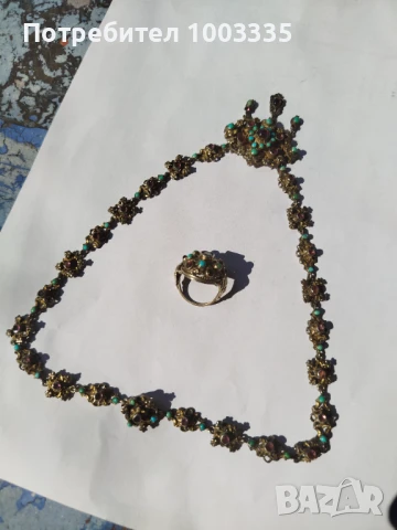 Старо сребърно и позлатено колие и пръстен , снимка 2 - Антикварни и старинни предмети - 51263754