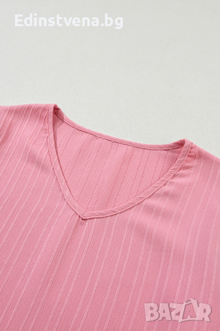 Дамска блуза в розов цвят, с широки ръкави и ефектна текстура, снимка 8 - Тениски - 44761653
