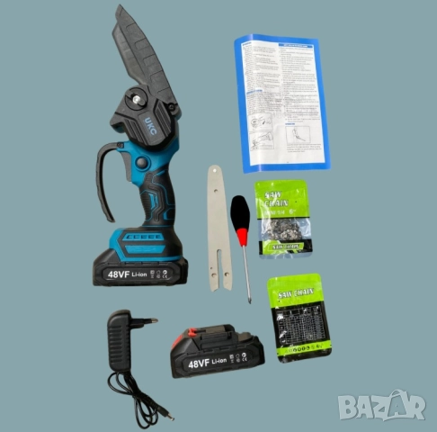 АКУМУЛАТОРЕН ТРИОН ЗА ДЪРВО И КЛОНИ UKC 48V КОМПЛЕКТ + 2 вериги, снимка 3 - Градински инструменти - 52234992