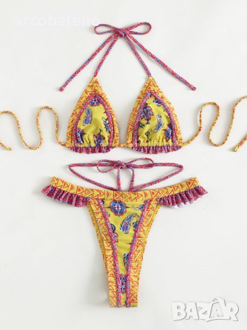 Дамски бански костюм с етнически принт и връзки, 4цвята , снимка 9 - Бански костюми - 40146763