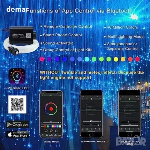 VASTFIRE комплект фибър-оптика LED „Starlight“ 500бр. за таван/интериор с APP управление, снимка 4 - Аксесоари и консумативи - 55850041