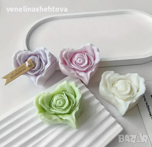 3D цвете роза сърце Силиконов молд форма за свещи гипс сапун форма за фондан за декорация на торта , снимка 2 - Форми - 48806267