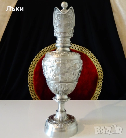 Божествена калаена ваза,кана,Ангели,Лъв,лози,барок,1.5 кг. , снимка 7 - Антикварни и старинни предмети - 51713122