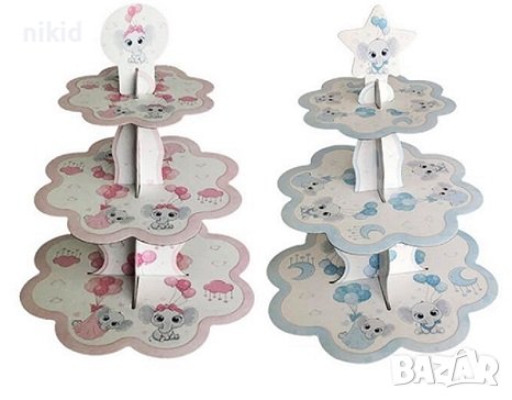 Слон Слонче 3 етажна Триетажна поставка стойка за мъфини картонена кексчета
