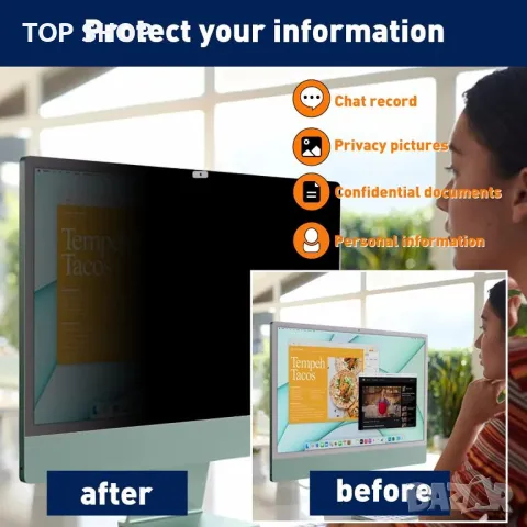 Напълно сменяем протектор за поверителност на екрана BERSEM, съвместим с iMac 24-инчов монитор 2021, снимка 3 - Друга електроника - 49580421