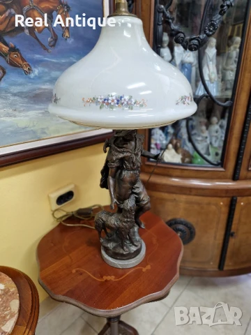 Уникална антикварна френска бронзова фигурална лампа Арт Деко , снимка 6 - Антикварни и старинни предмети - 51404243