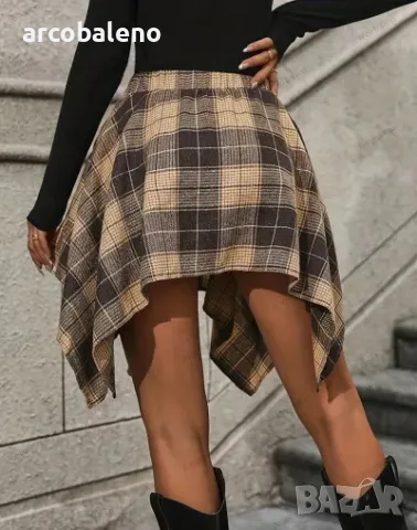 Асиметрична модна дамска карирана пола, 2цвята , снимка 7 - Поли - 49624145