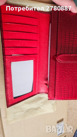 Дамско червено портмоне, лачена кожа, кожа на змия ефект, ново , снимка 3 - Портфейли, портмонета - 53582259