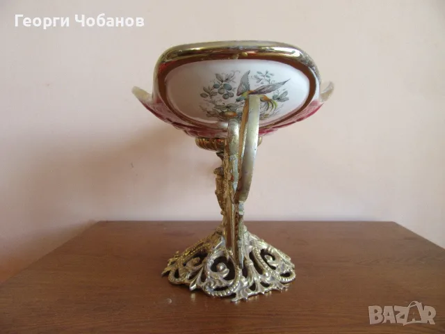 Фруктиера от порцелан и месинг, снимка 4 - Други - 55931953