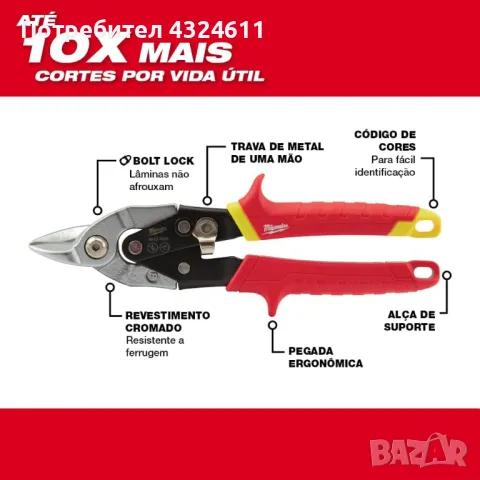 Milwaukee 48-22-4500 Bulldog Aviation Snips ножици за метал, снимка 2 - Други инструменти - 48286914