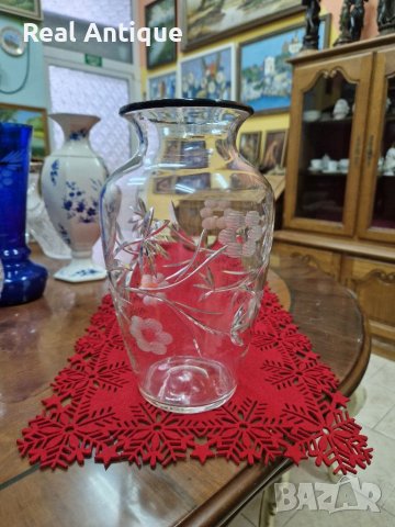 Красива голяма антикварна кристална ваза рязан кристал 