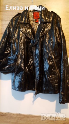 Унисекс рокерия кожено байкър мото яке с лачено покритие естествена кожа Tough Jeansmith, снимка 1 - Якета - 35728269