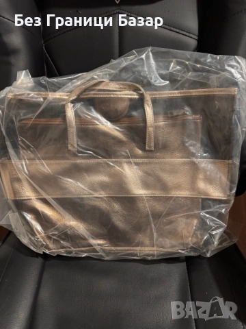 Нова Дамска просторна чанта златиста tote от еко кожа с цип за ежедневие плаж пазар, снимка 3 - Чанти - 53174716