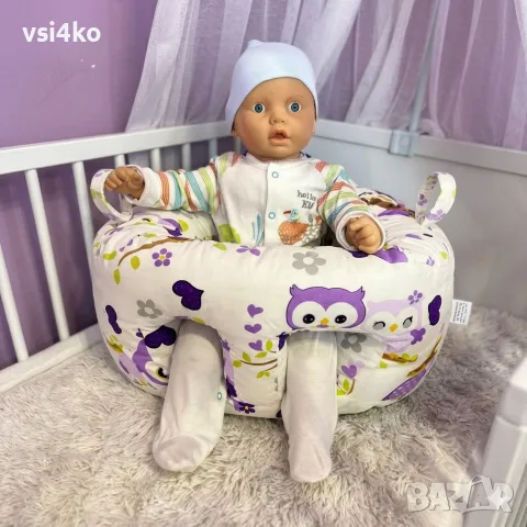 Мек бебешки пуф – „Лилави бухалчета“, снимка 2 - Други - 56039379