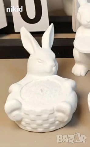 3D Великденски заек поставка за свещ свещник кашпа плетен панер силиконов молд форма смола гипс , снимка 3 - Форми - 53123155