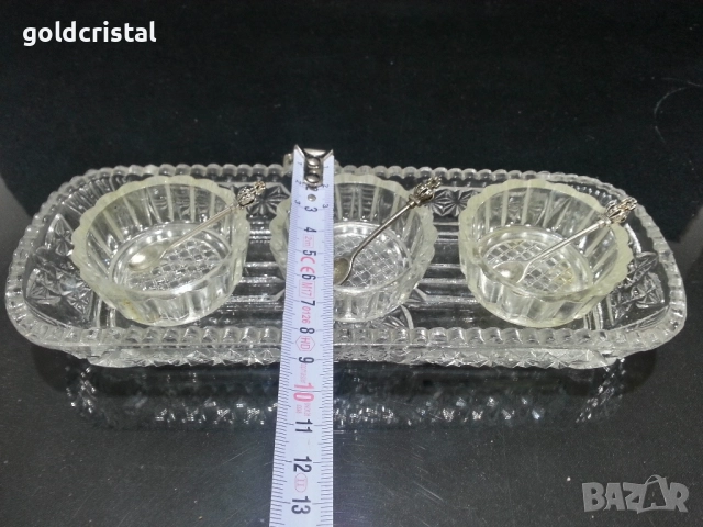 стар стъклен комплект за хайвер подправки , снимка 9 - Антикварни и старинни предмети - 51636157