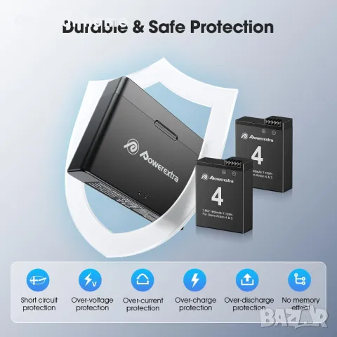 Комплект батерии и зарядно DJI Osmo Action 4 и 3 от Powerextra, снимка 8 - Батерии, зарядни - 48482541
