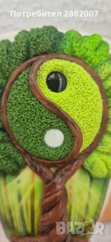 Ръчно декорирана чаша "Дървото на живота Ин и Ян", снимка 4 - Декорация за дома - 47805794