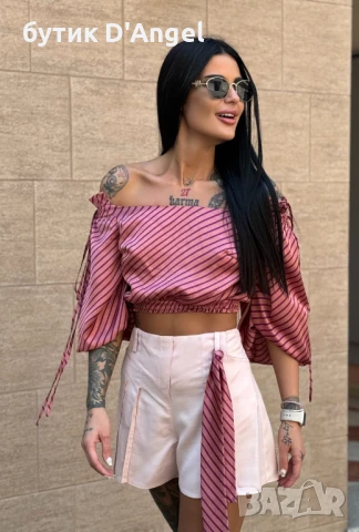 AVIN Блуза с паднали рамене в розово, снимка 2 - Корсети, бюстиета, топове - 51309006