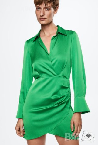 Дамска зелена сатенена рокля Mango