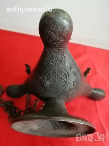 Старинна Бронзова ОСМАНСКА Маслена Лампа Тройна, снимка 4 - Антикварни и старинни предмети - 41962227