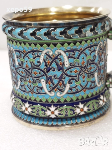 RRR. Сребърен 88 подстакан,изработен от руски ювелир( И.П.Хлебников поставчик императорского двора), снимка 5 - Антикварни и старинни предмети - 52826483