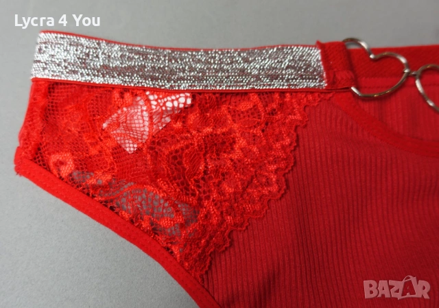 Червени бикини М с метални сърца на талията, снимка 4 - Бельо - 53387190