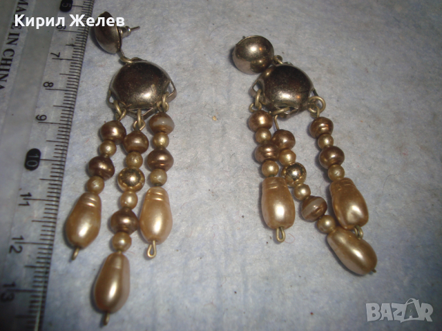 ЗЛАТИСТИ ПЕРЛЕН ТИП РЕТРО - ВИНТИДЖ АРТ МОДЕЛ ОБЕЦИ 3589, снимка 2 - Обеци - 36477648