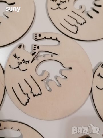 Дървени подложки за чаши коте 8 бр с поставка, снимка 3 - Чаши - 40172403
