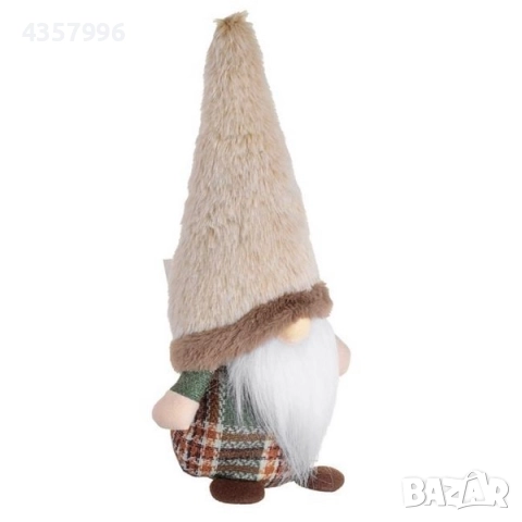 Коледно джудже с кафяво-зелено карирано тяло, брада и бежова шапка, снимка 2 - Декорация за дома - 52392694