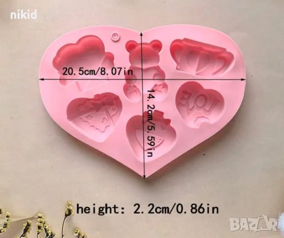 сърце love мече чаши силиконов молд форма  Свети Валентин ондан шоколад гипс, снимка 3 - Форми - 48887124