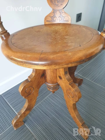 Стар дървен стол на винт/регулируем/с подлакътници/дърворезба/83см, снимка 4 - Антикварни и старинни предмети - 51312138