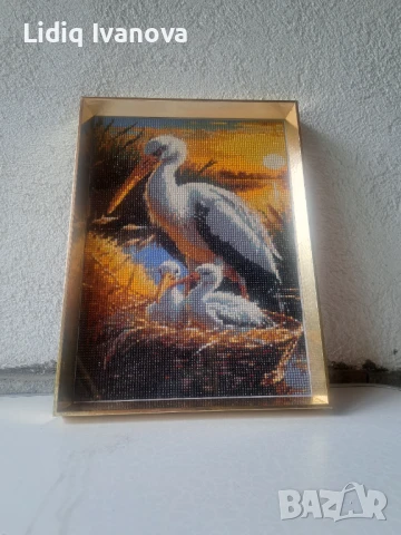 Диамантен гоблен щъркел-готов и рамкиран