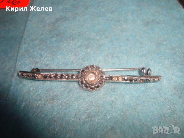СТАРА СКЪПОЦЕННА СРЕБЪРНА АРТ ДЕКО БРОШКА СРЕБРО 835 с МАРКАЗИТИ МАЙСТОРСКА ИЗРАБОТКА 25797, снимка 2 - Антикварни и старинни предмети - 35805721