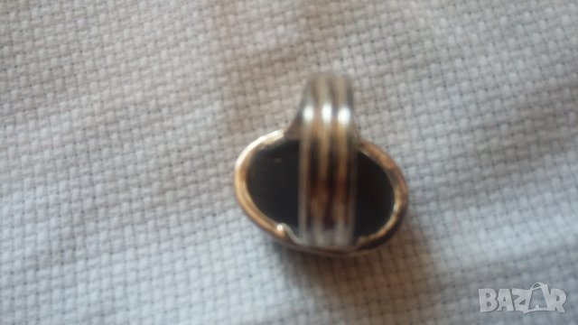 Сребърен пръстен с камея цвете гравирана върху оникс, снимка 3 - Пръстени - 42304455