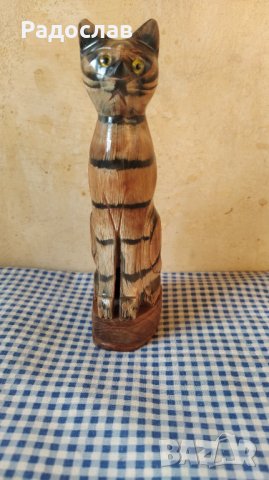 дървена фигурка Котка , снимка 4 - Статуетки - 41522549
