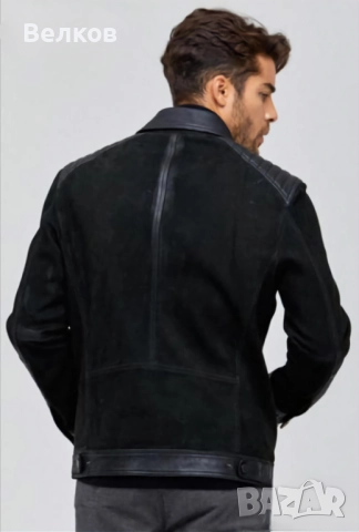 Мъжко кожено яке от велур и естествена кожа – размер L - цена 250 евро, снимка 12 - Якета - 52433533