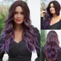 Лилава Ombre перука с кафяви корени и път по средата - 65 см, снимка 2