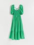 Дълга нова елегантна зелена рокля Reserved буфан ръкав къдри волани , снимка 8