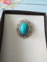 Разкошен пръстен с голям Тюркоаз и орнаментирана основа-регулиращ се за всеки размер , снимка 3
