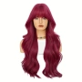 Вишнево червена чуплива перука с бретон, снимка 7