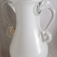ваза Морано прозрачна бяла с дръжки, снимка 1 - Антикварни и старинни предмети - 38839556