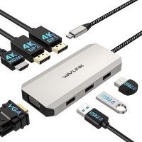 WAVLINK USB C Quad Display Hub, 7-в-1 докинг станция за лаптоп, снимка 1 - Кабели и адаптери - 44217823