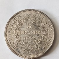 5 франка 1874 година , снимка 3 - Нумизматика и бонистика - 44175358