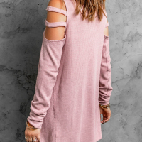 Дамска блуза в розово с дълъг ръкав и деколте с цип, снимка 3 - Блузи с дълъг ръкав и пуловери - 44597473